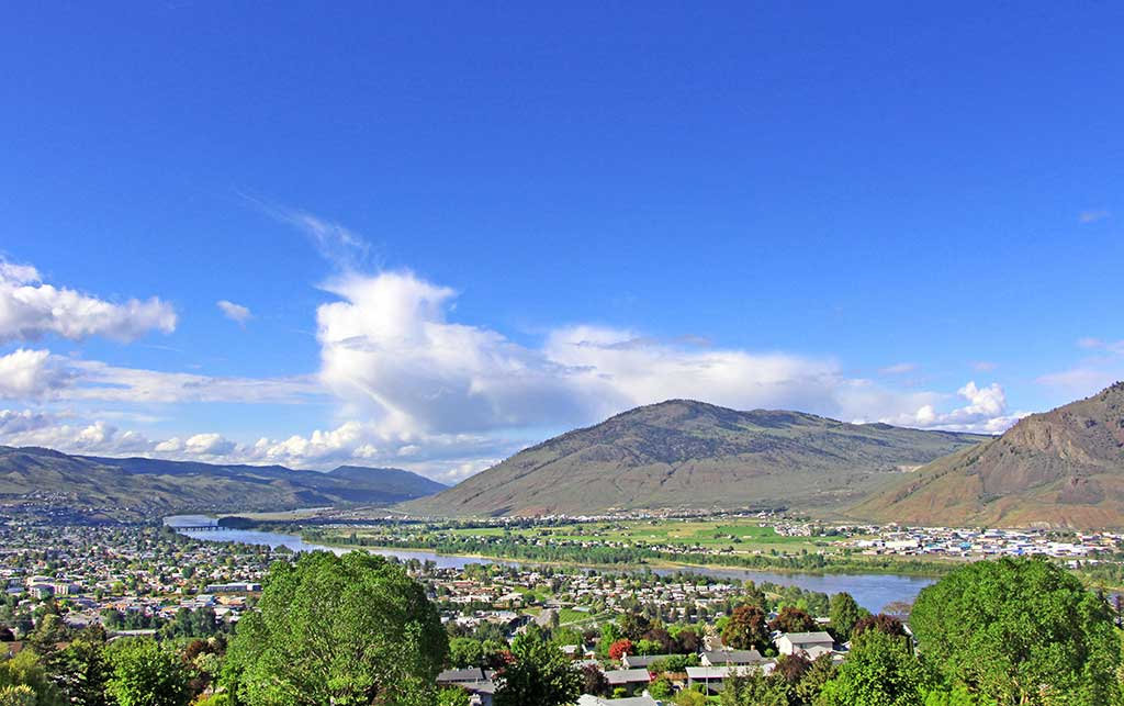 Aerial view on the Thompson river in Kamloops BC